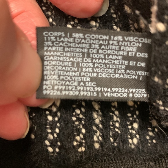 Club Monaco Black & White Zip Up Jacket w Pockets Wool Blend w Vegan Leather - Picture 5 of 6